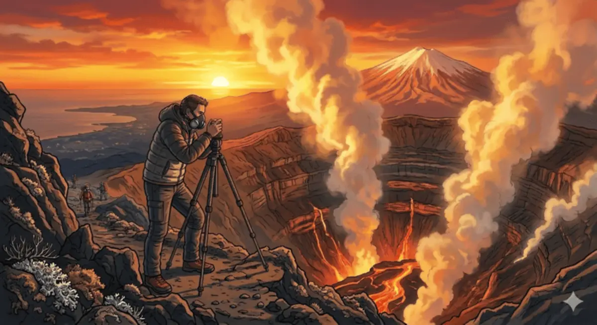 Fotograf beim Fotografieren der Ätna-Landschaft zur goldenen Stunde